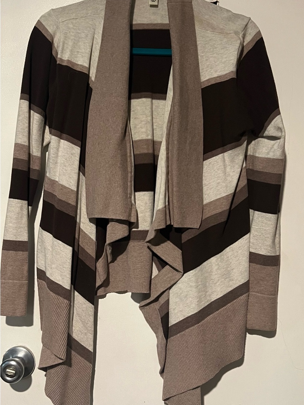 St. John's Bay Striped Open-Front Cardigan in Brown and Gray